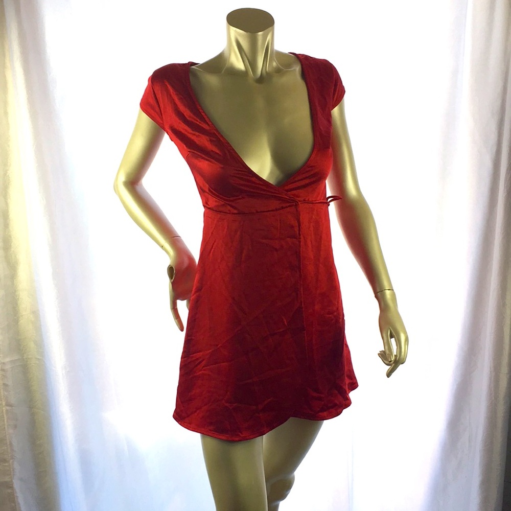 Princess Polly Red Wraparound Short Sleeve Mini Dress